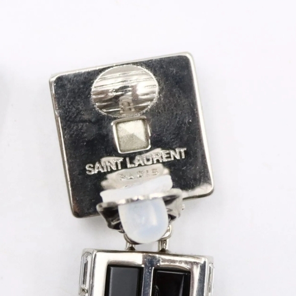 *SOLD* Perfect Luxury Gift of Love Black & Silver Saint Laurent Clip-On Earrings - Picture 6 of 11